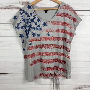 Rock and Republic‎ Patriotic Short Sleeve USA Flag V Neck Tie Top Womens Size XL